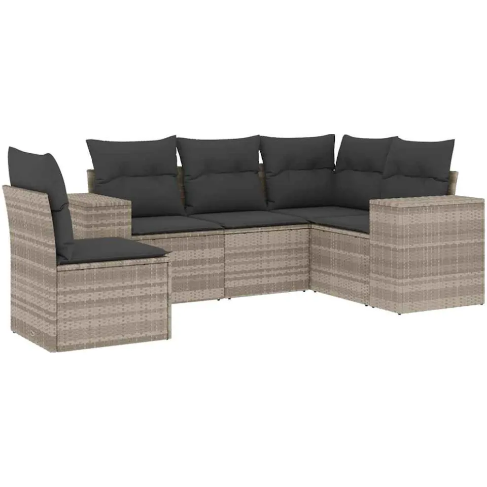vidaXL 5-delige Loungeset met kussens poly rattan lichtgrijs