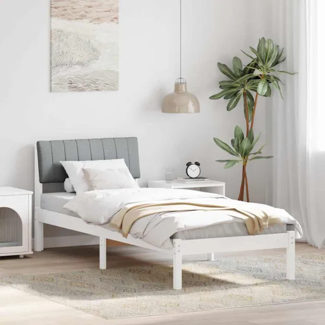 vidaXL Bedframe Wit en lichtgrijs 75 x 190 cm Massief grenenhout