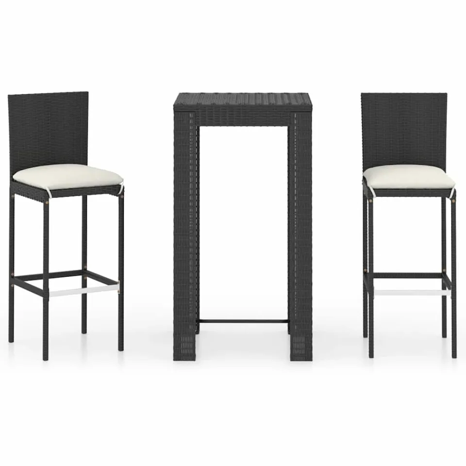 vidaXL 3-delige Tuinbarset met kussens poly rattan zwart, foto 3