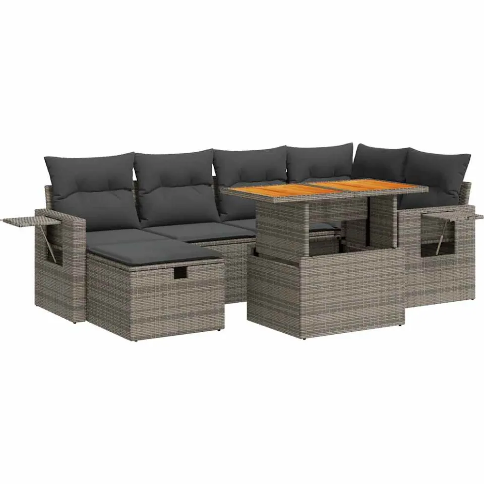vidaXL 8-delige Loungeset met kussens poly rattan acacia grijs, foto 3