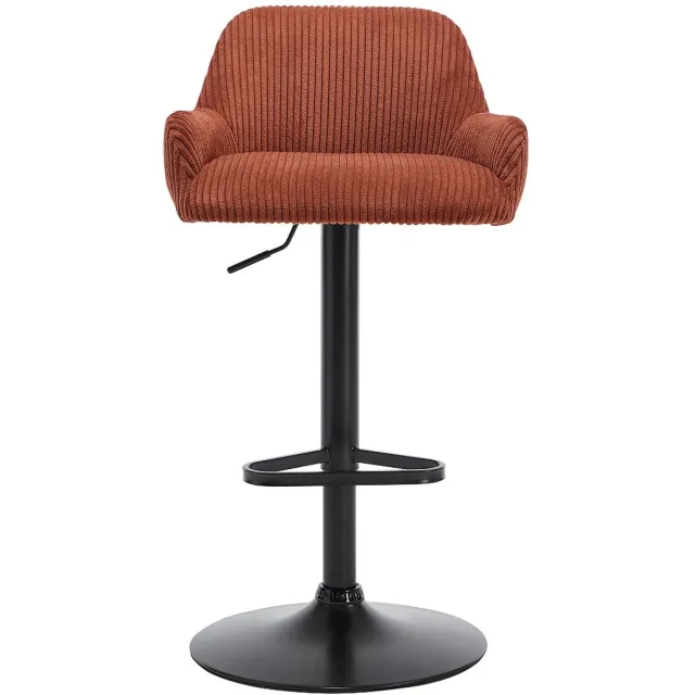 Vente-unique Set van 2 barkrukken van ribfluweel en zwart metaal - In hoogte verstelbaar - Terracotta - LILIYA