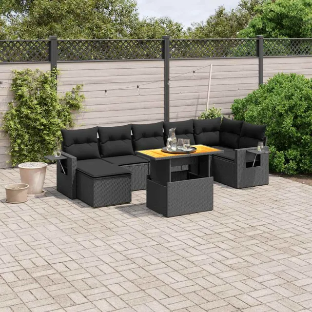 vidaXL 8-delige Loungeset met kussens poly rattan zwart, foto 2