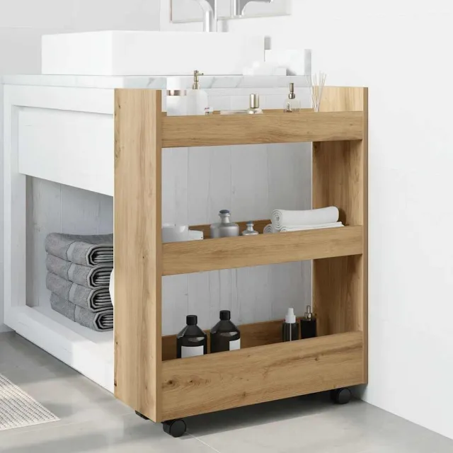 vidaXL Opbergtrolley smal 3-laags bewerkt hout artisanaal eikenkleurig Bruin