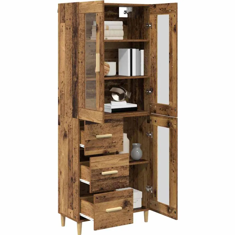 vidaXL Hoge kast Oud Hout 69,5 x 34 x 180 cm Bewerkt hout Bruin