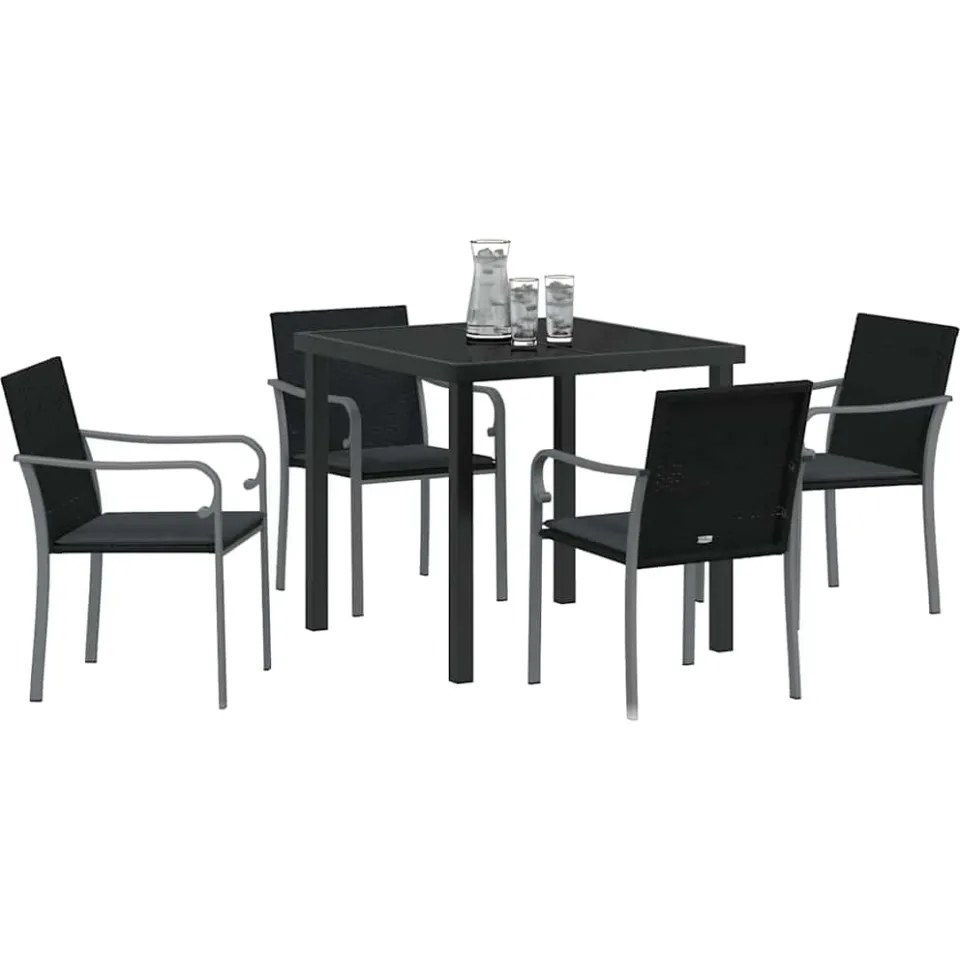 vidaXL Tuin eettafelset 5 st Zwart en Grijs PE Rattan