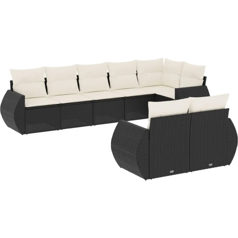 vidaXL 8-delige Loungeset met kussens poly rattan zwart, foto 3