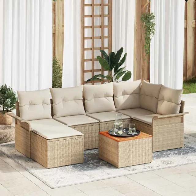 vidaXL Tuinbankenset 7 st Beige poly rattan
