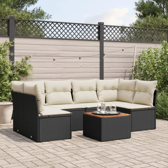vidaXL 7-delige Loungeset met kussens poly rattan zwart, foto 2
