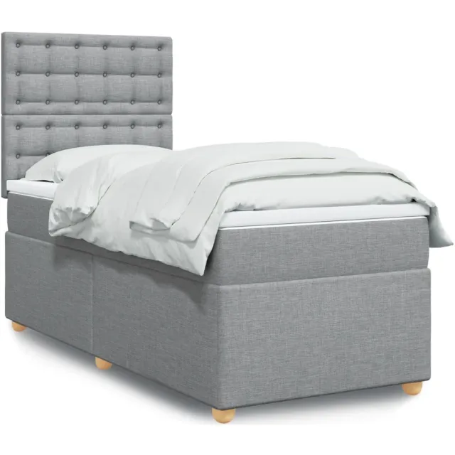 vidaXL Boxspring met matras stof lichtgrijs 100x200 cm grijs