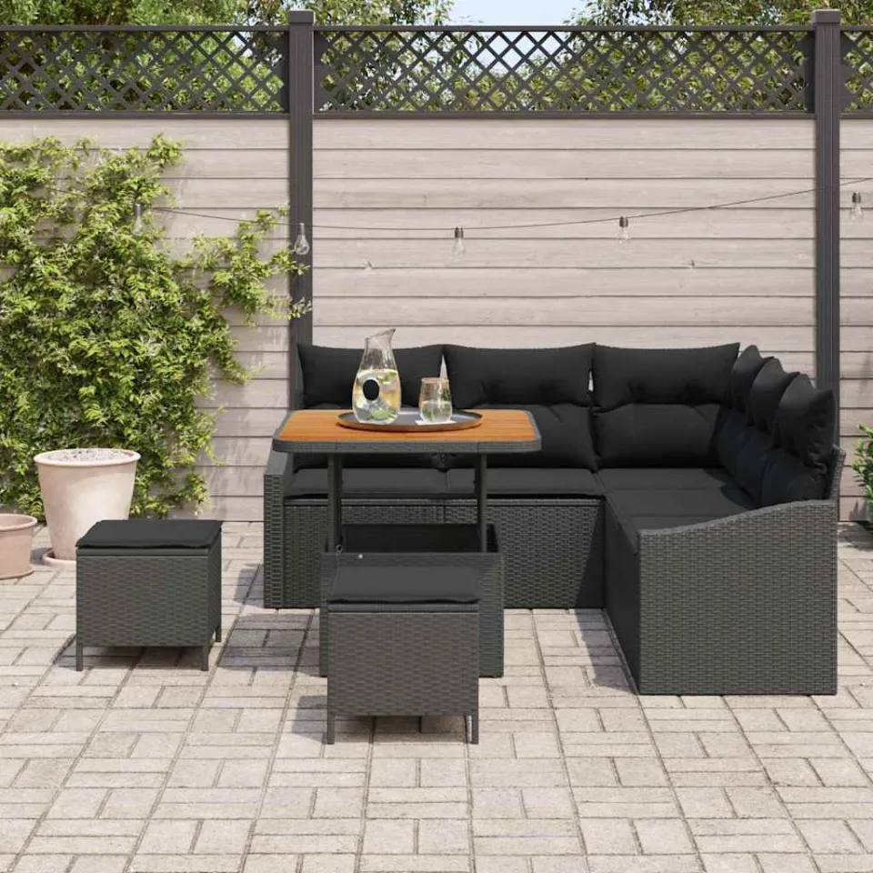 vidaXL Tuinbankenset 8 st Zwart poly rattan, foto 3