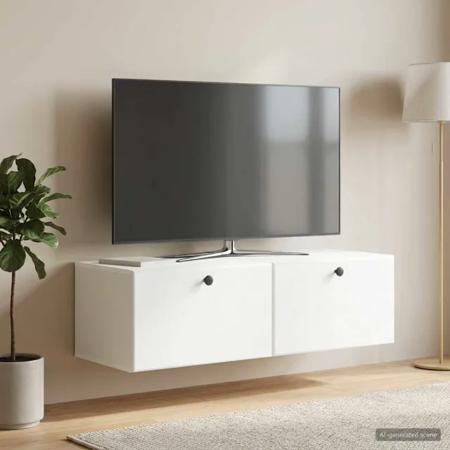 vidaXL Wandbeugel TV-kast 98 x 41 x 30 cm Wit Bewerkt hout