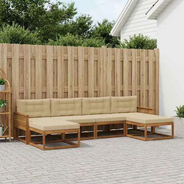 vidaXL Buiten bankenset 6 st 6-zits Natuurlijk en Beige