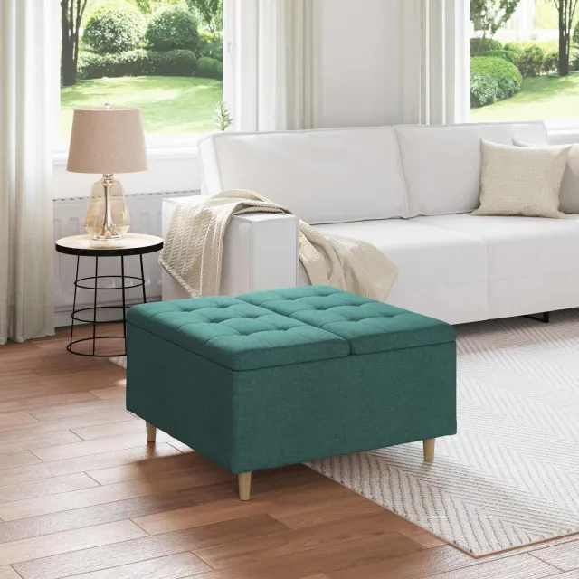 vidaXL Ottoman met Opbergruimte Donkergroen 80 x 80 x 45 cm Stof