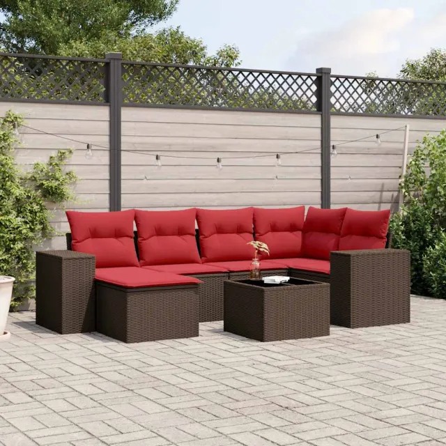 vidaXL 7-delige tuinbankset met kussens, bruin polyrotan, foto 2
