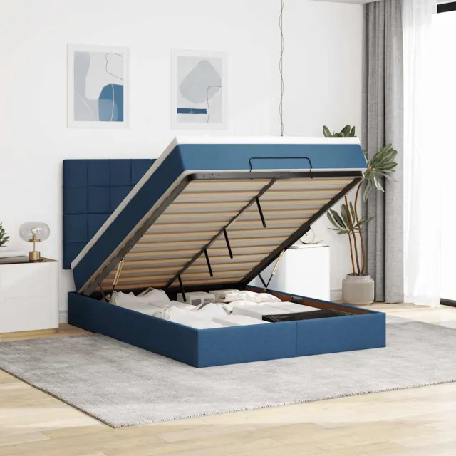 vidaXL Ottoman bed met matras en LED's 140x200cm stof blauw