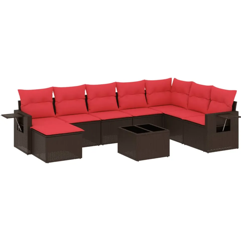 vidaXL 9-delige tuinbankset met kussens, bruin polyrotan, foto 3