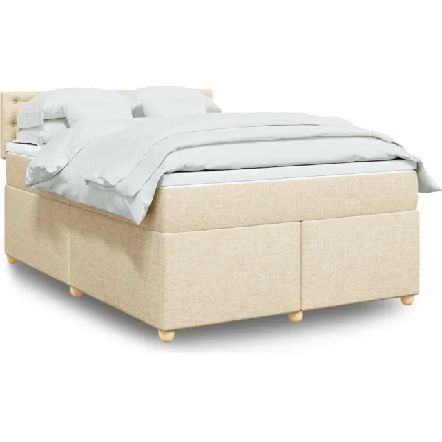vidaXL Boxspring met matras stof crèmekleurig 140x190 cm
