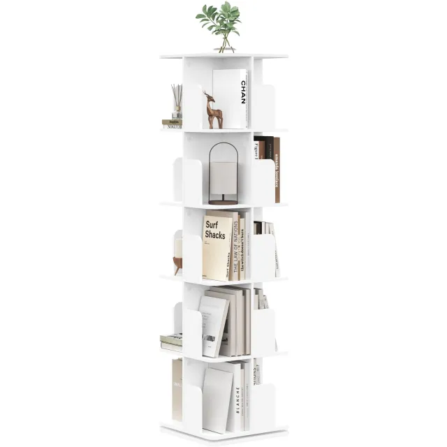 PRIMO HOME Prime Home Boekenkast - Boekenrek - Hoekdisplay - 360 graden draaibaar - Ruimtebesparend - 5-laags - 155cm - Wit