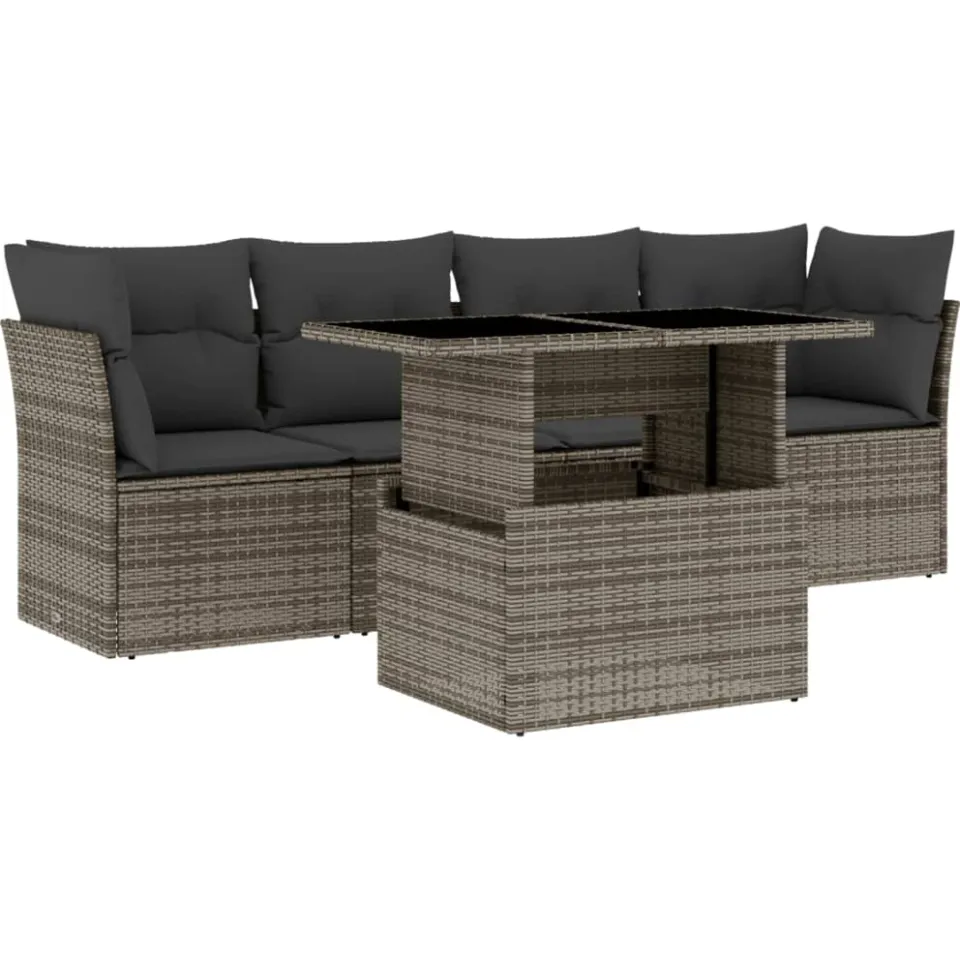 vidaXL 5-delige Loungeset met kussens poly rattan grijs, foto 3