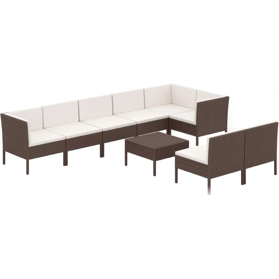 vidaXL 9-delige Loungeset met kussens poly rattan bruin, foto 3