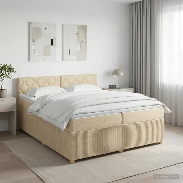 vidaXL Boxspringbed met matras Crèmekleurig 200 x 200 cm Stof