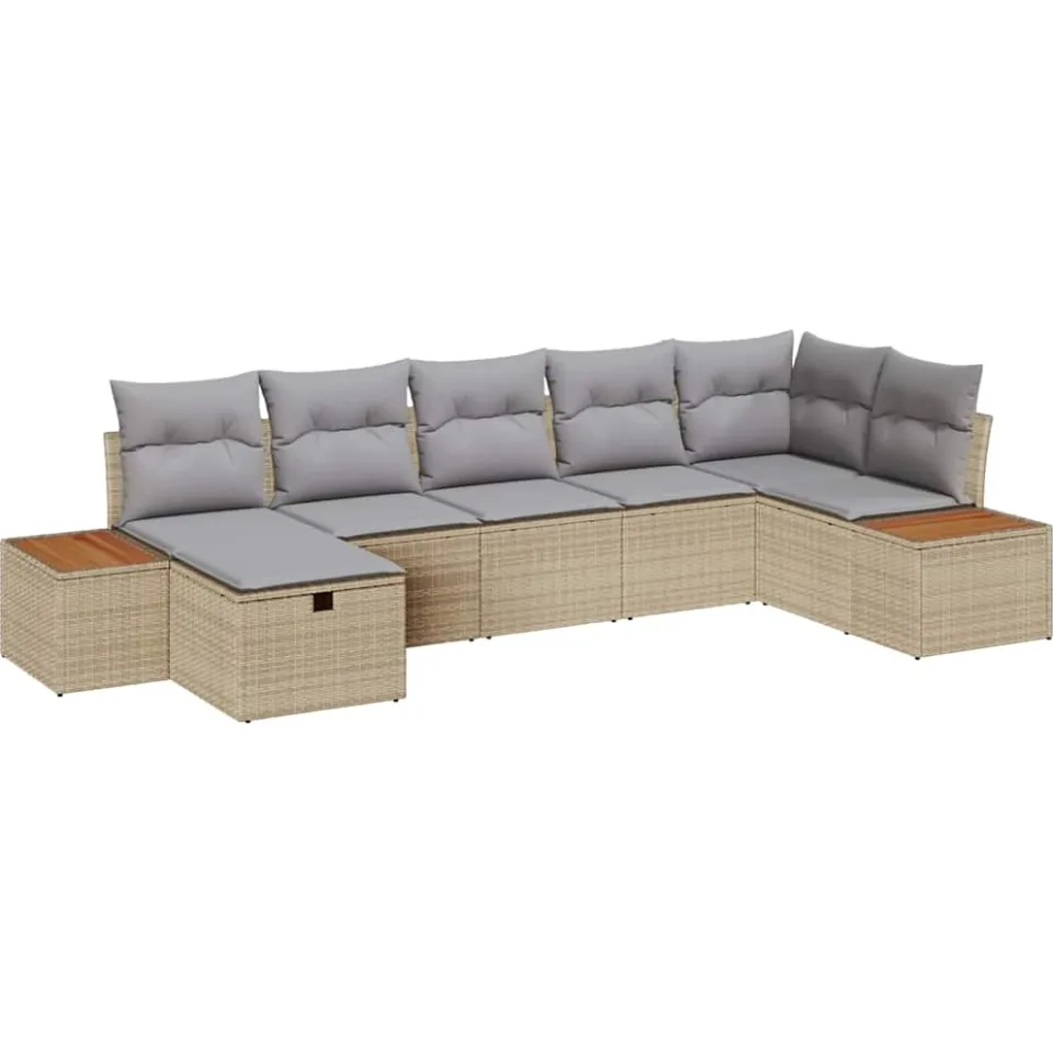 vidaXL Tuin Sofa Set met kussen 7 pcs Beige Poly riet