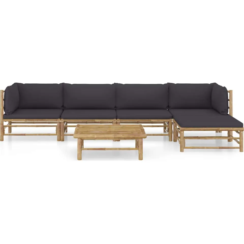 vidaXL 6-delige Loungeset met donkergrijze kussens bamboe Grijs