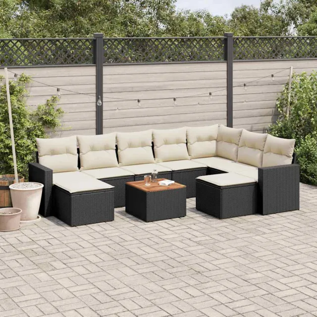vidaXL 10-delige Loungeset met kussens poly rattan zwart, foto 2