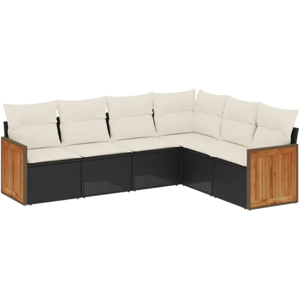 vidaXL 6-delige Loungeset met kussens poly rattan zwart