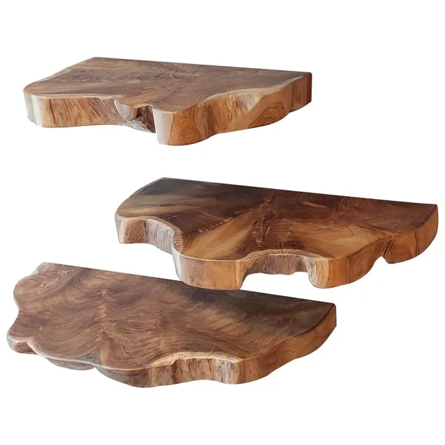 Nest of Nora Set van 3 Wandplanken Tave - Massief teakhout met live edge - Naturel Bruin