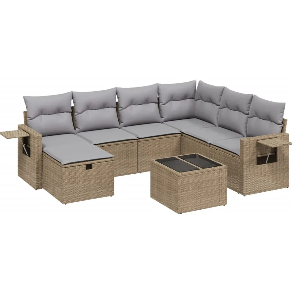 vidaXL 8-delige Loungeset met kussens poly rattan gemengd beige