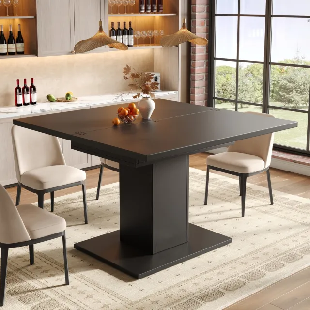 Sweiko Uitschuifbare Eettafel - Opvouwbaar tafelblad - Met opbergruimte - 120 × 120 × 75.1 cm - Zwart