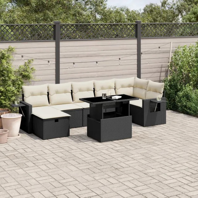 vidaXL 8-delige Loungeset met kussens poly rattan zwart, foto 2