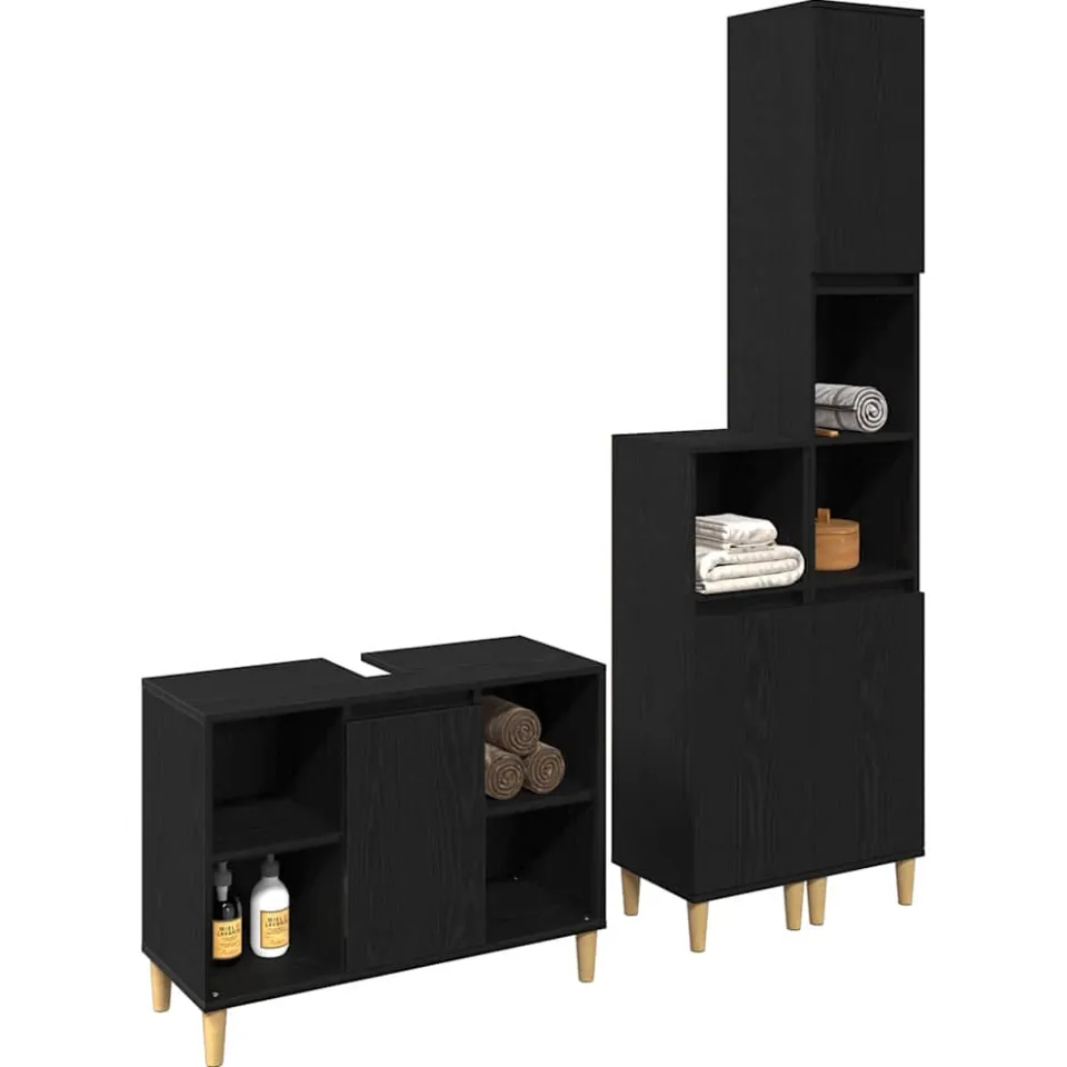 vidaXL Badkamermeubelset 3 st Zwart 80 x 33 x 60 cm Bewerkt hout