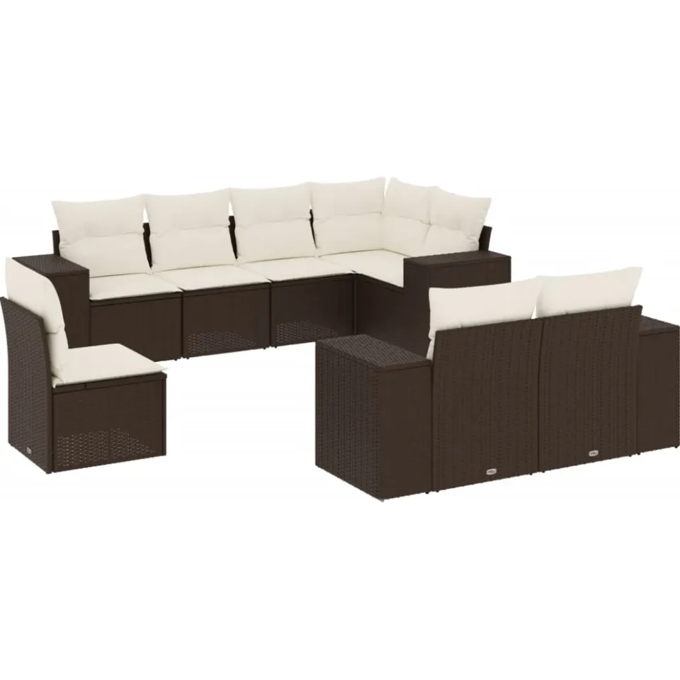 vidaXL 8-delige Loungeset met kussens poly rattan bruin, foto 3