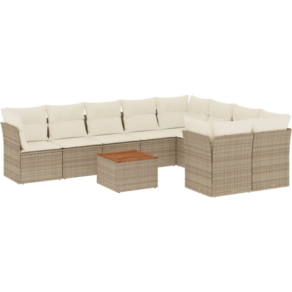 vidaXL 10-delige Loungeset met kussens poly rattan beige, foto 3