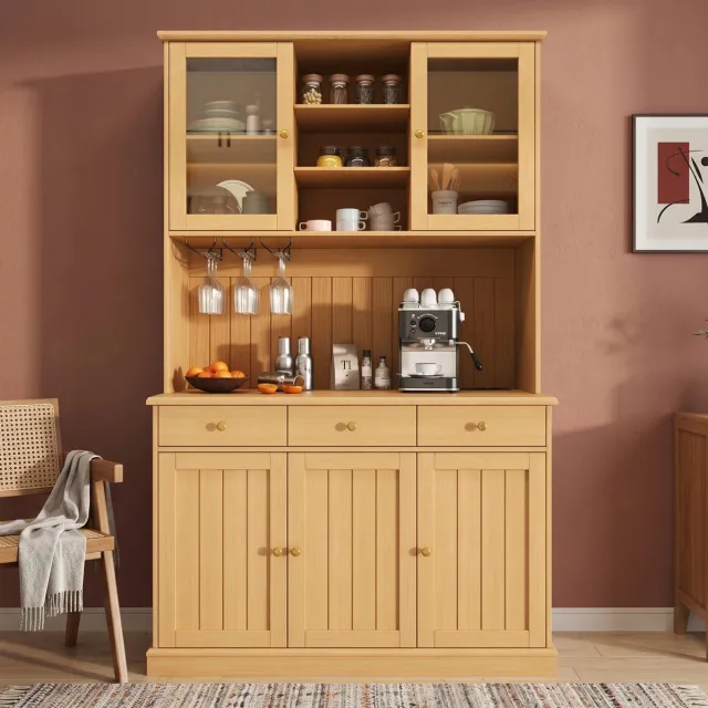 COVREO Buffetkast 120x40x191 cm naturel, spaanplaat met glasdeuren Naturel hout