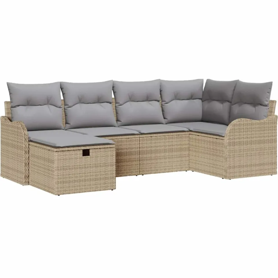 vidaXL Tuin Sofa Set 6 st Poly riet beige, foto 4