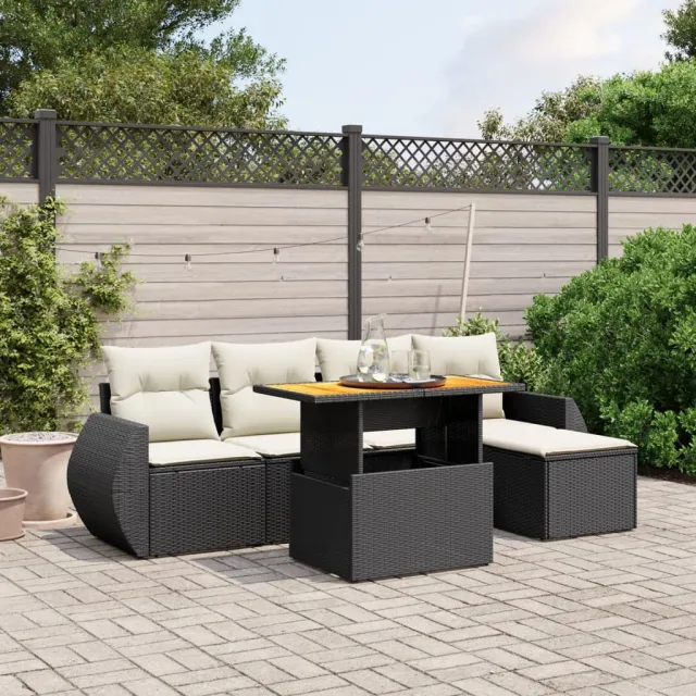 vidaXL 6-delige Loungeset met kussens poly rattan zwart, foto 2