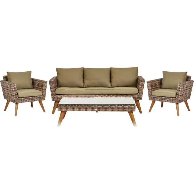 Beliani VITTORIA XL - Loungeset voor 5 - Olijfgroen - PE rotan Beige