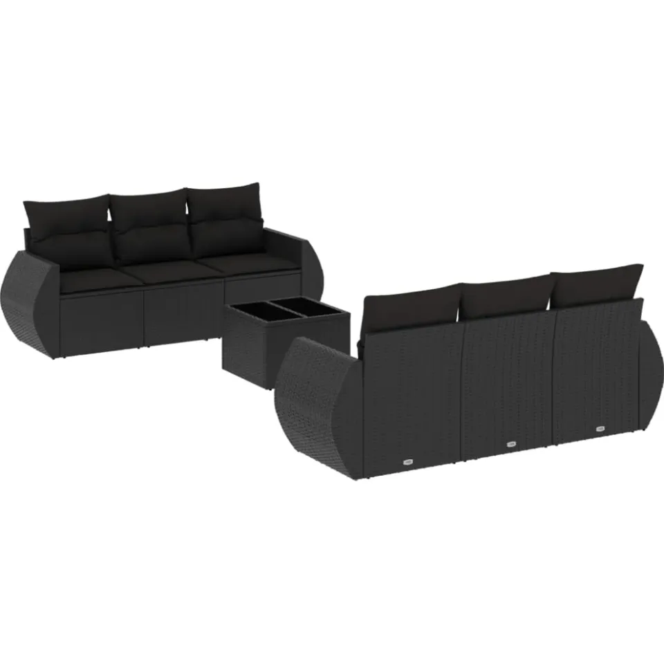 vidaXL 7-delige Loungeset met kussens poly rattan zwart, foto 3