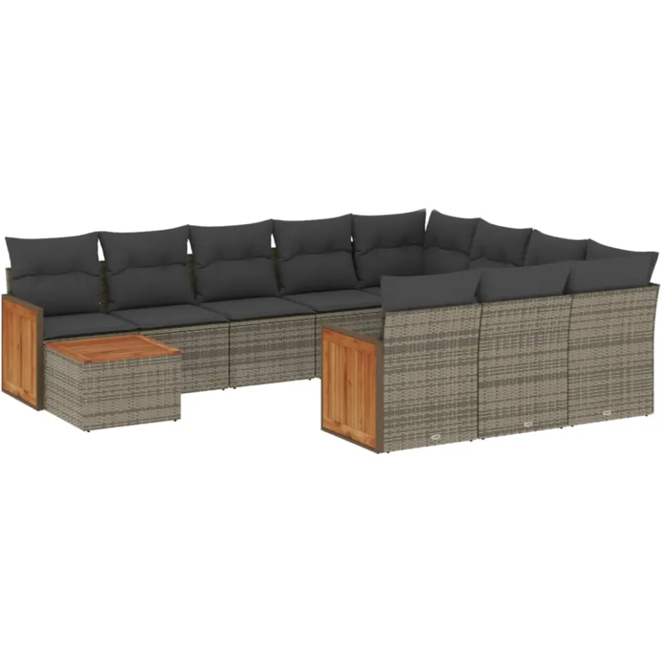 vidaXL 11-delige Loungeset met kussens poly rattan grijs, foto 4