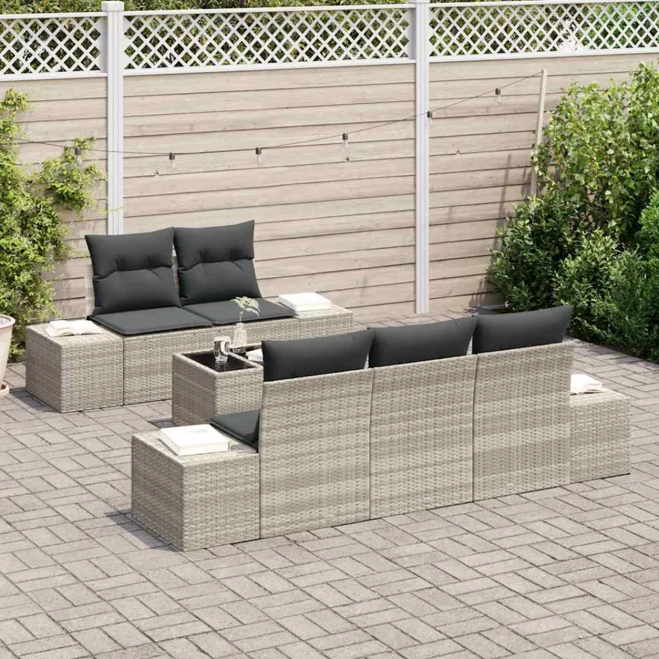 vidaXL Tuin Sofa Set 6 st Licht Grijs en Donker Grijs poly rattan, foto 3
