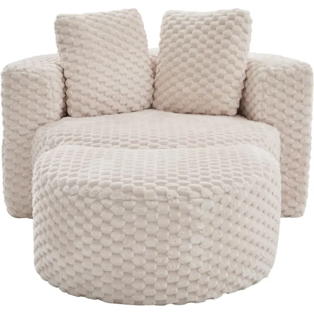 in& out door furniture Gecomprimeerde eenpersoonsstoel met hocker, slaapstoel, extra grote ronde fauteuil, geen montage vereist, botloze sofa voor woonkamer/slaapkamer – donkergrijs, afmetingen: 130×115×103 cm-Beige in&out door furniture