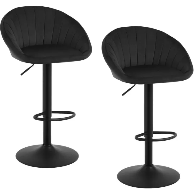 Klarven Barkrukken Fluweel zwart - Barkrukken Set van 2 - Barkrukken met Rugleuning - Bar Stool - In hoogte verstelbaar, 360° draaibaar, ergonomische rugleuning