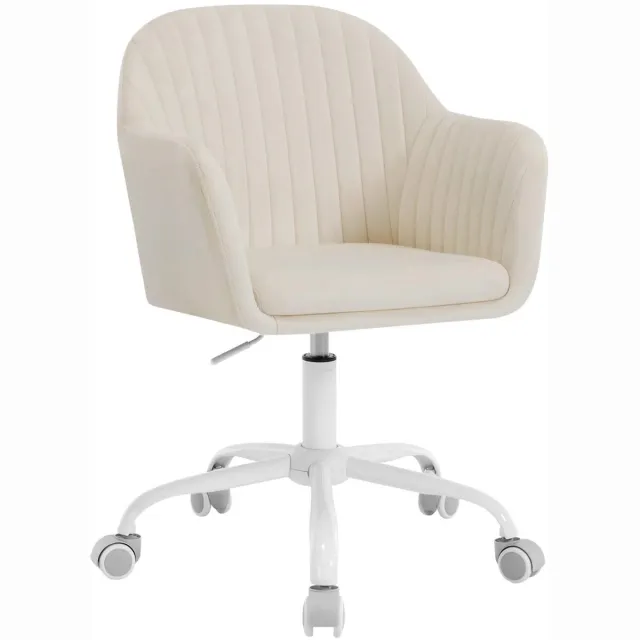 Klarven Bureaustoel Crème wit - Ergonomisch met Gebogen Rugleuning, Verstelbare Zithoogte 45-52,5 cm, 360 Graden Draaibaar, 5 Vloervriendelijke Wielen - B 58 x D 58,5 x H 79,5-87 cm Gebroken wit