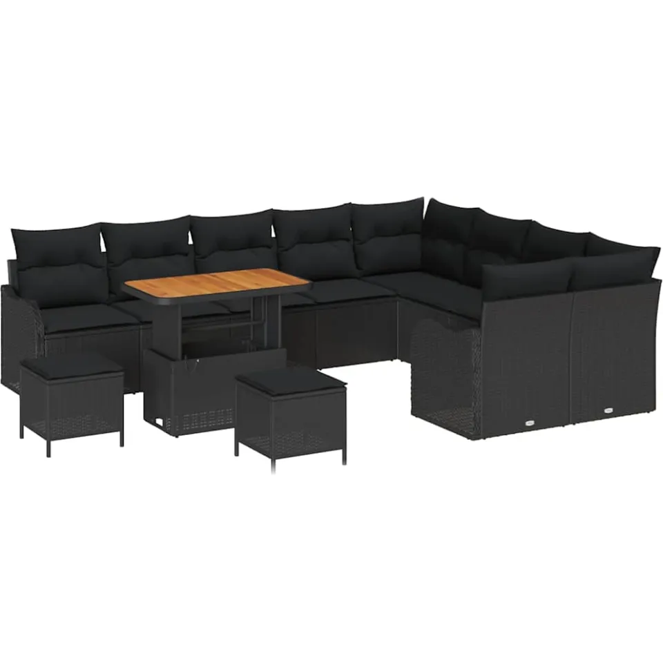 vidaXL Tuinbankenset 12 st Zwart poly rattan