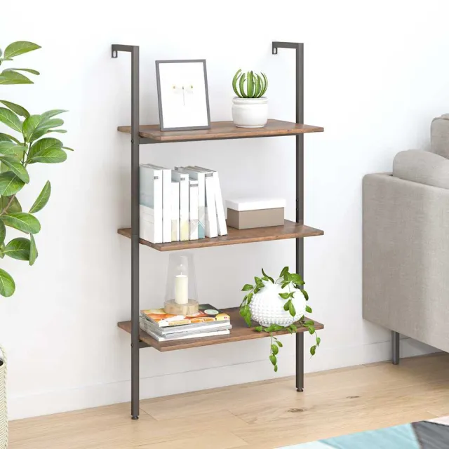 vidaXL Ladderrek met 3 schappen 64x35x120,5 cm donkerbruin en zwart, foto 2