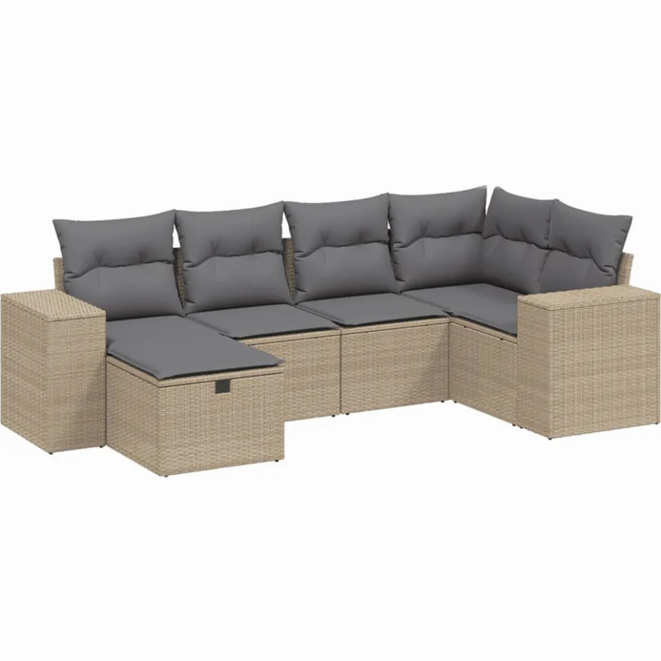 vidaXL 6-delige Loungeset met kussens poly rattan gemengd beige, foto 3