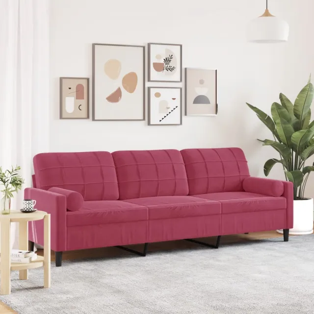 vidaXL 3-zitsbank met sierkussens 210 cm sierkussen fluweel wijnrood